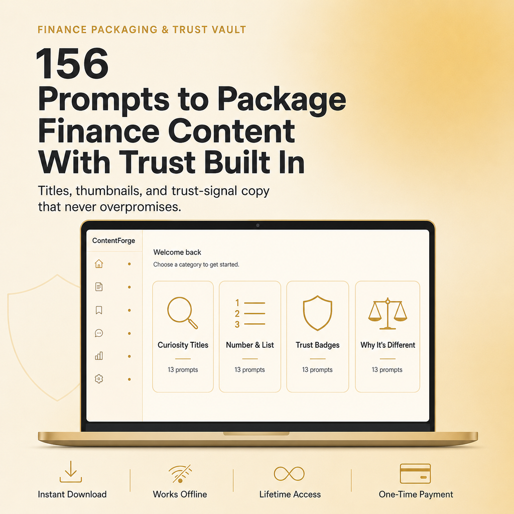 Finance Packaging & Trust Vault — 156 Prompts for Titles, Thumbnails & Trust-Safe Copy