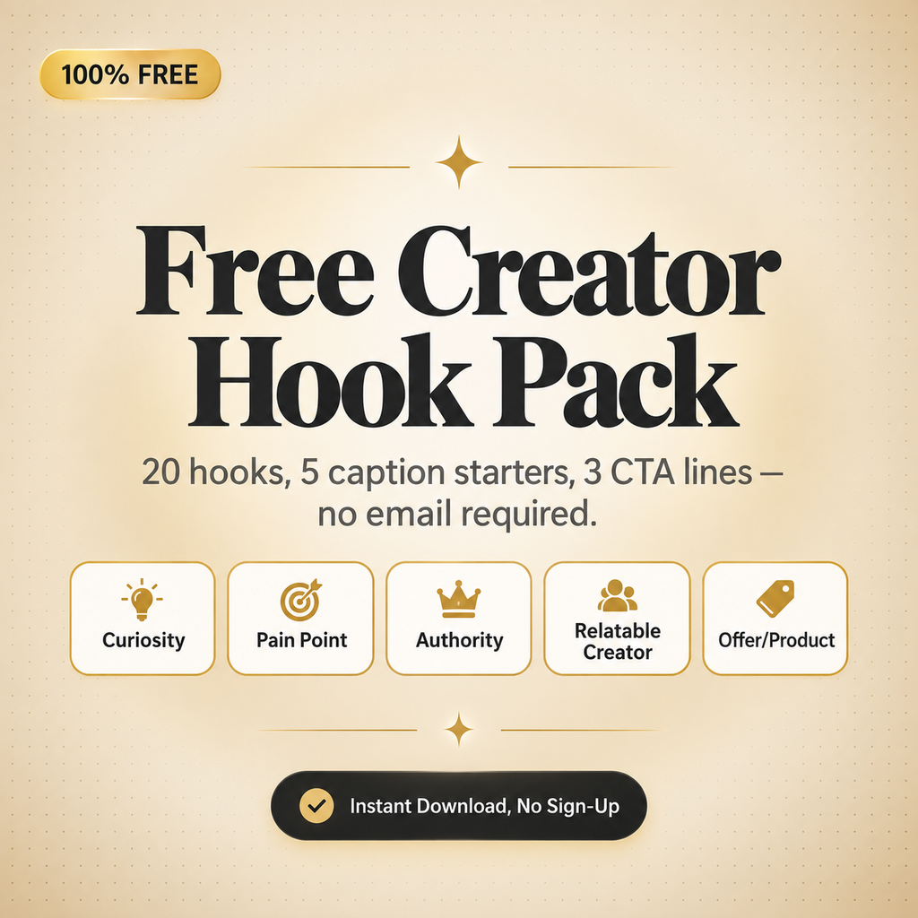 Free Creator Hook Pack — 20 Viral Hooks, Caption Starters & CTA Ideas