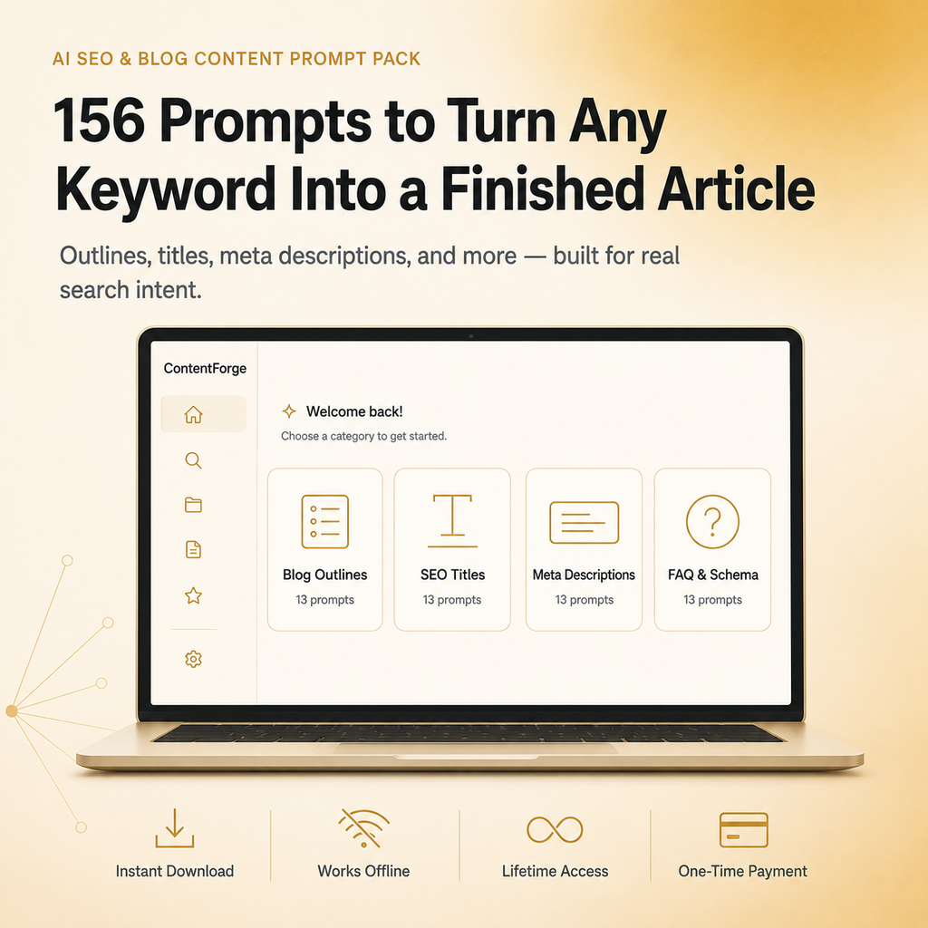 AI SEO & Blog Content Prompt Pack — 156 Prompts for Blog Posts, Titles, Meta Descriptions & More