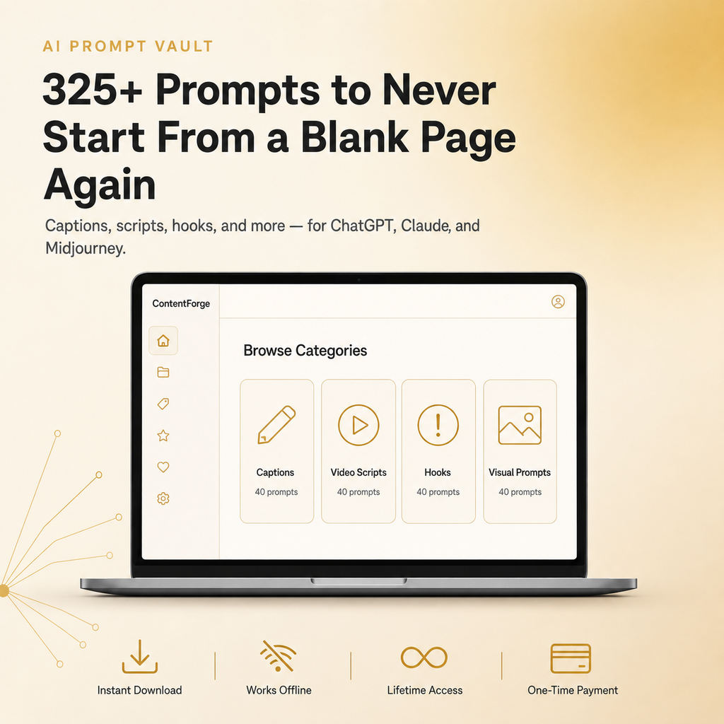 AI Prompt Vault — 325+ ChatGPT, Claude & Midjourney Prompts for Content Creators
