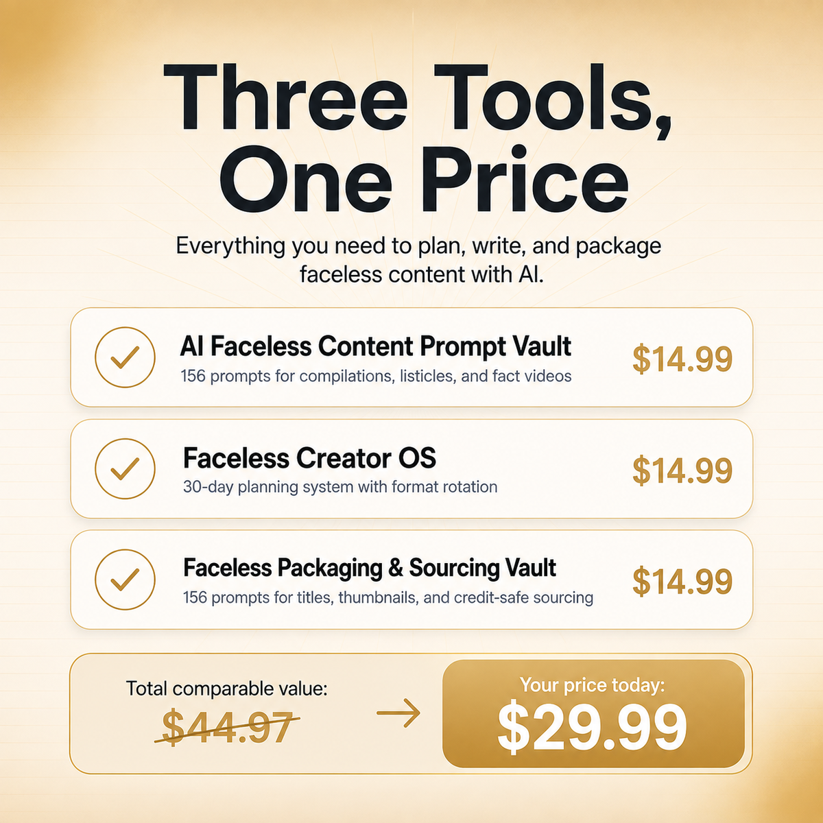 The Ultimate Faceless Creator Bundle — 3 Faceless Tools in One (300+ Prompts)
