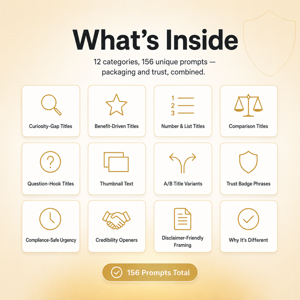 Finance Packaging & Trust Vault — 156 Prompts for Titles, Thumbnails & Trust-Safe Copy