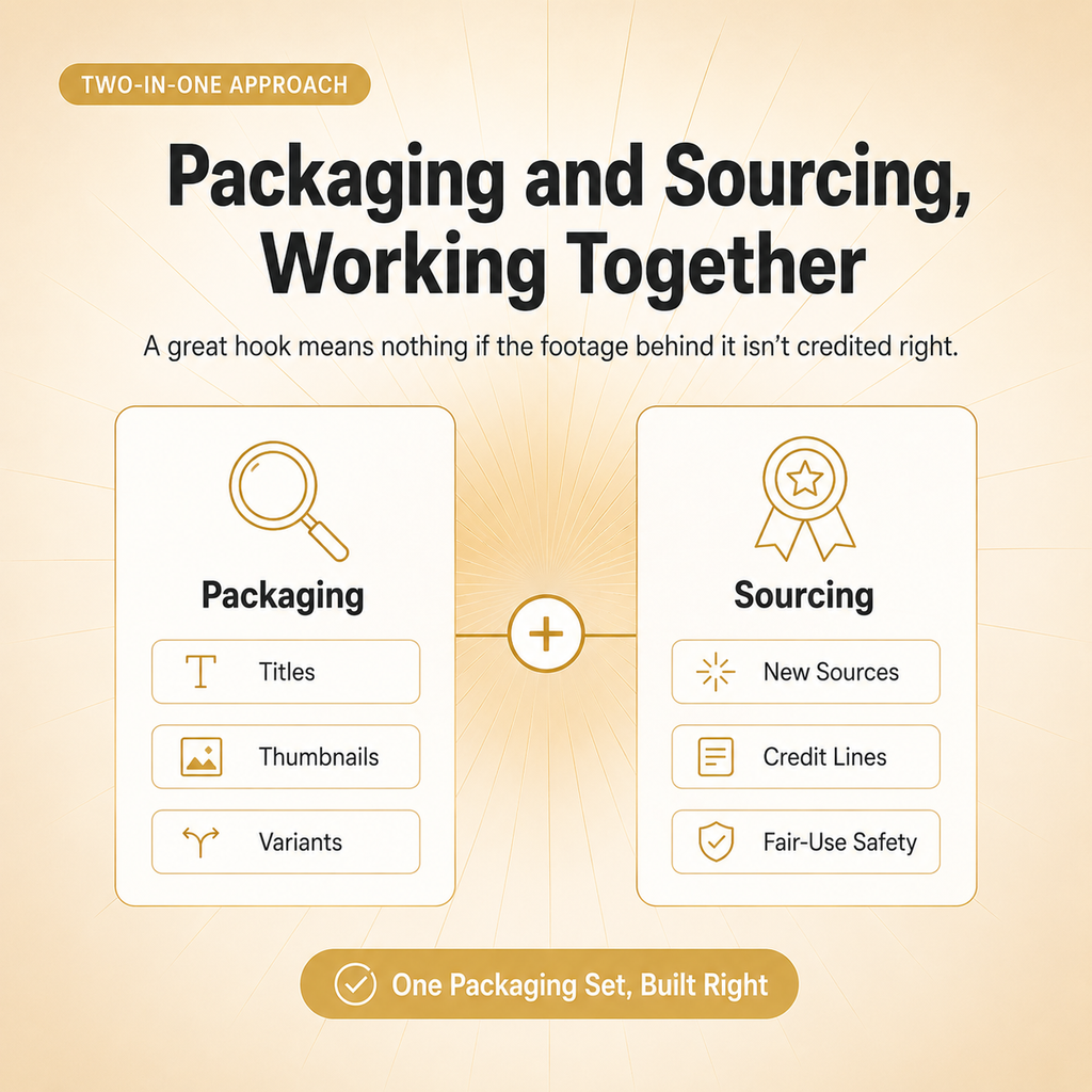 Faceless Packaging & Sourcing Vault — 156 Prompts for Titles, Thumbnails & Credit-Safe Sourcing