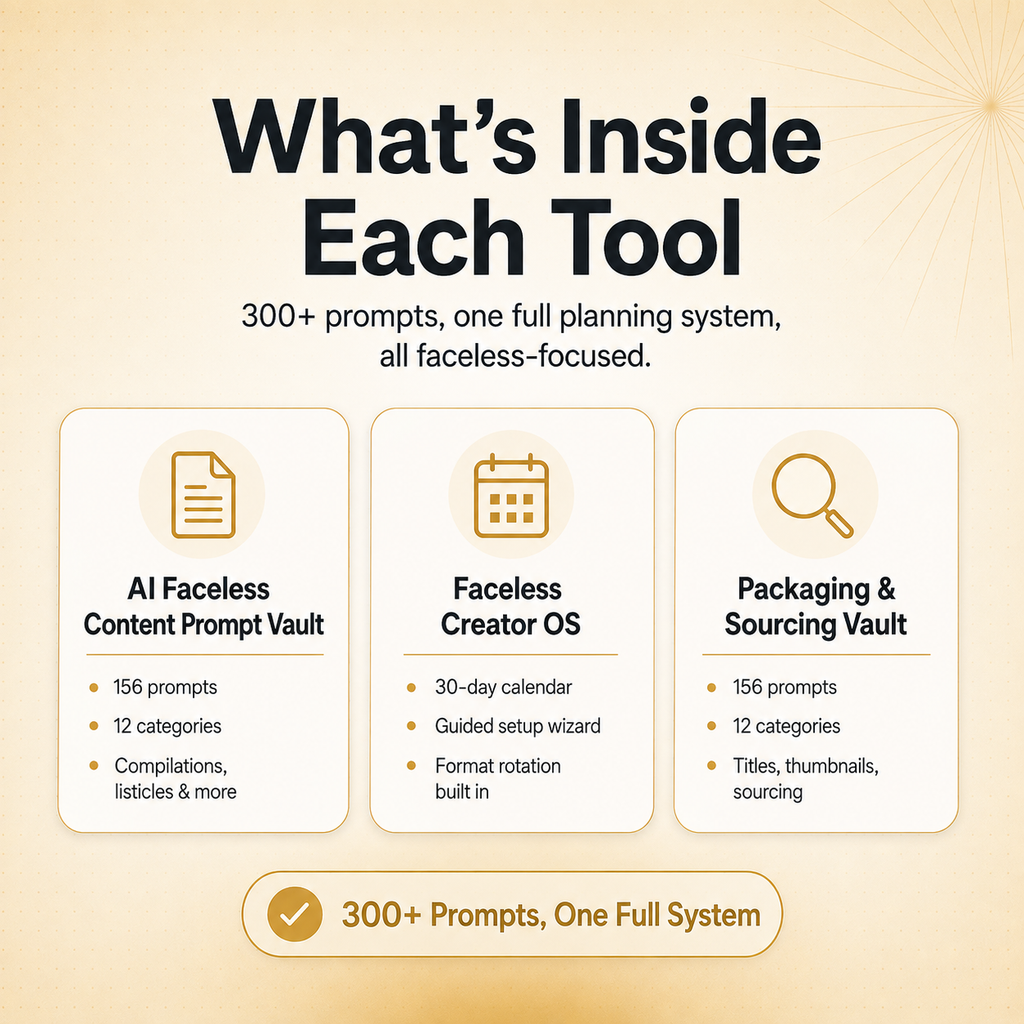 The Ultimate Faceless Creator Bundle — 3 Faceless Tools in One (300+ Prompts)