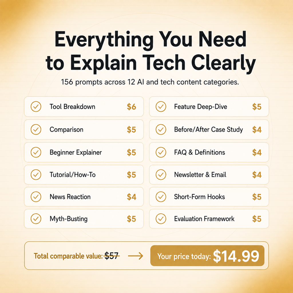 AI Tech Explainer Prompt Vault — 156 Prompts for Tool Breakdowns, Comparisons & Explainers