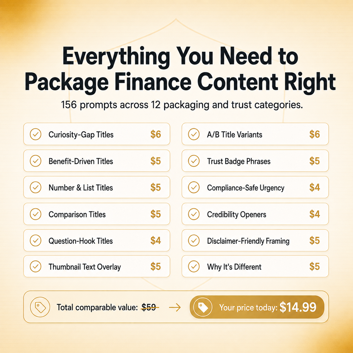 Finance Packaging & Trust Vault — 156 Prompts for Titles, Thumbnails & Trust-Safe Copy