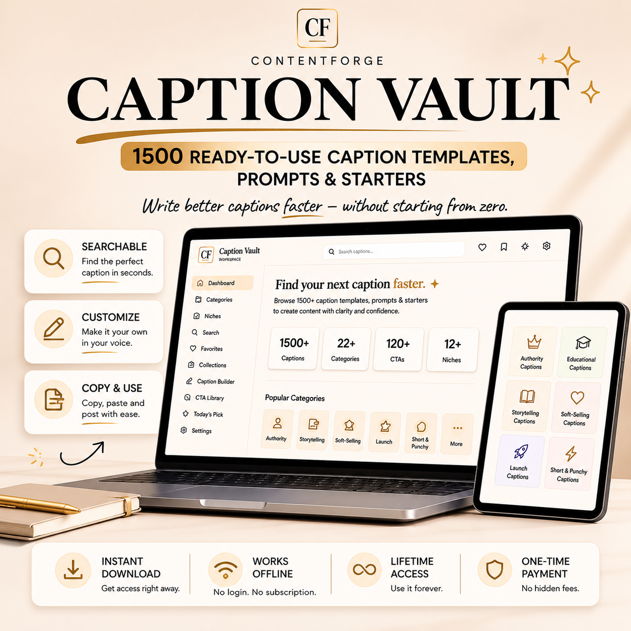 Caption Vault — 1500+ Instagram & TikTok Caption Templates for Creators