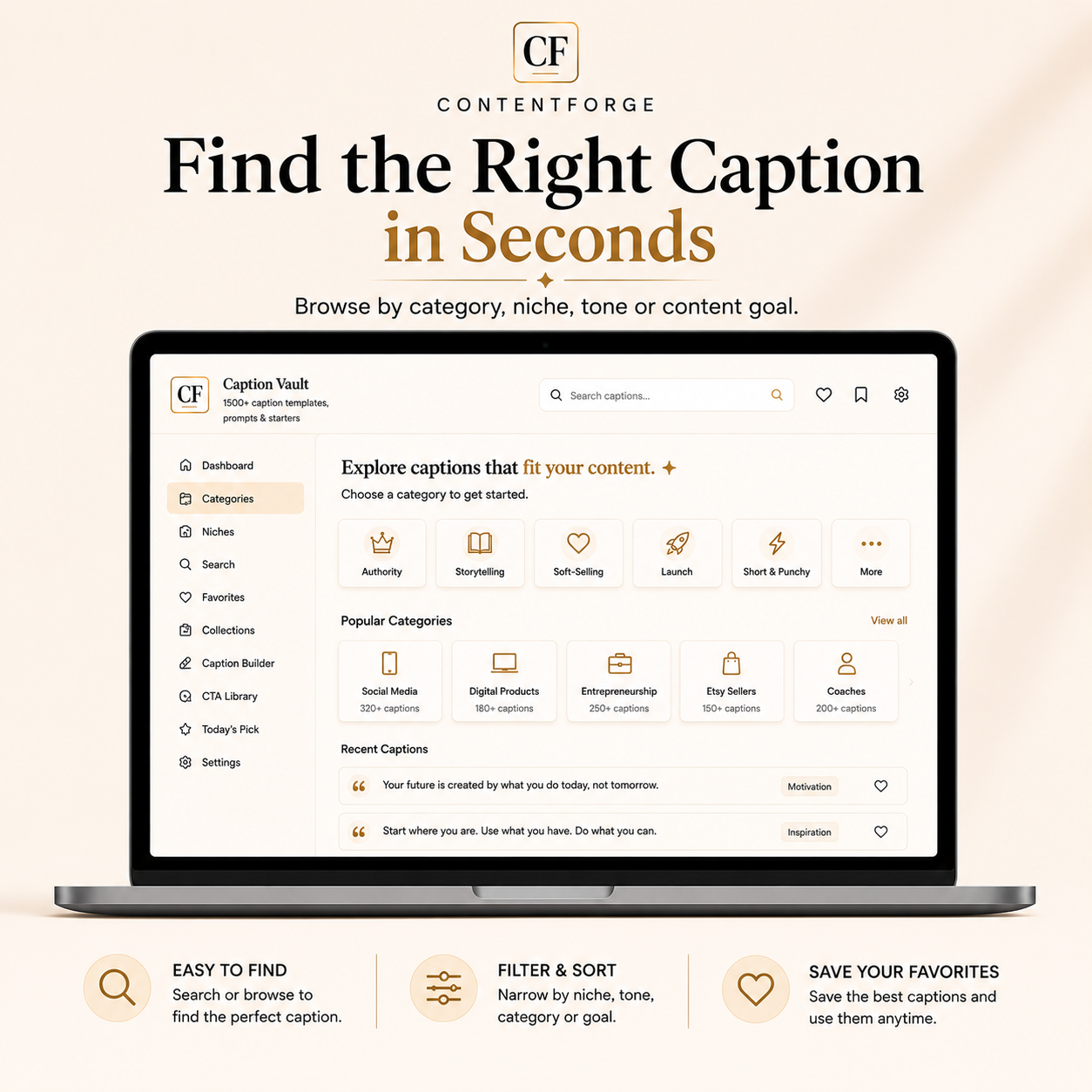 Caption Vault — 1500+ Instagram & TikTok Caption Templates for Creators
