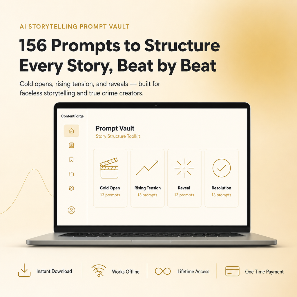 AI Storytelling Prompt Vault — 156 Prompts for Faceless Storytelling & True Crime Creators